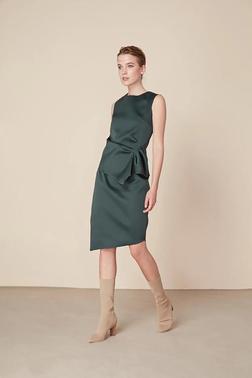 AtelierMissLu/Bridget- 墨绿腰间褶饰连身裙 商品图4