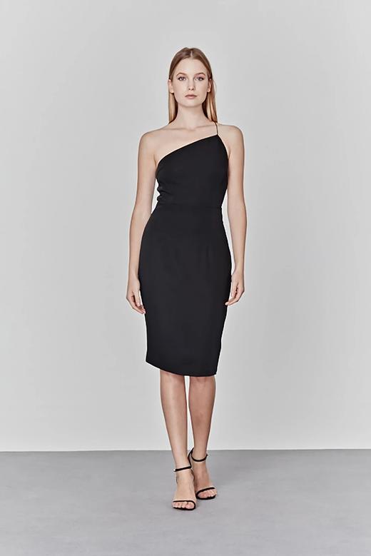 Atelier Miss Lu/ Kristen-黑色斜肩极细肩带露背小礼服 商品图2