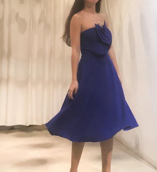 Atelier Miss Lu / Zona-宝蓝花朵装饰A字小礼服 商品图3