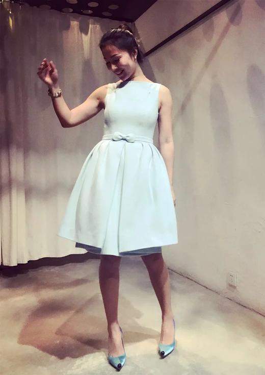 Atelier Miss Lu / Nancy - 浅青蝴蝶结羊绒连身裙 商品图1