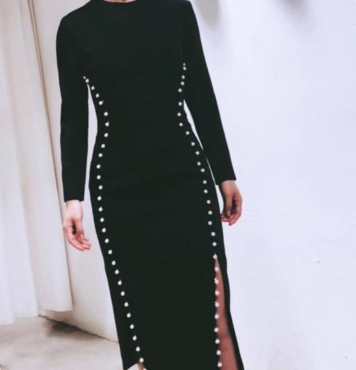 Atelier Miss Lu / Emma-黑色珍珠开衩连身裙 商品图4