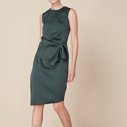AtelierMissLu/Bridget- 墨绿腰间褶饰连身裙 商品图0