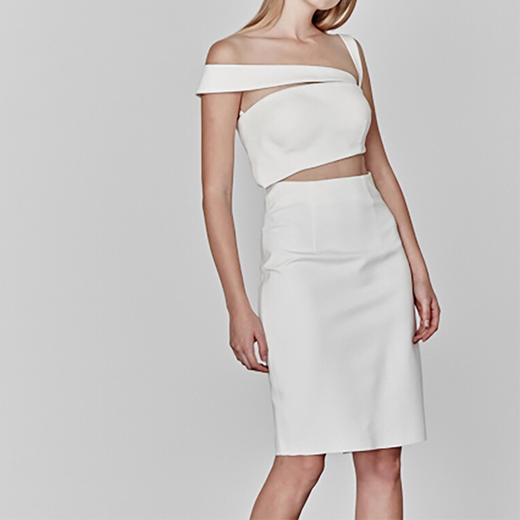 AtelierMissLu/ Athena-白色不对称露肩露腰小礼服 商品图0