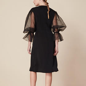 Atelier Miss Lu /  Ophelia-黑色欧根纱蓬袖连身裙