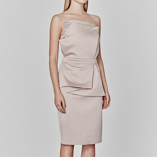 Atelier Miss Lu/ Candice-香槟色抹胸蝴蝶结饰小礼服 商品图0