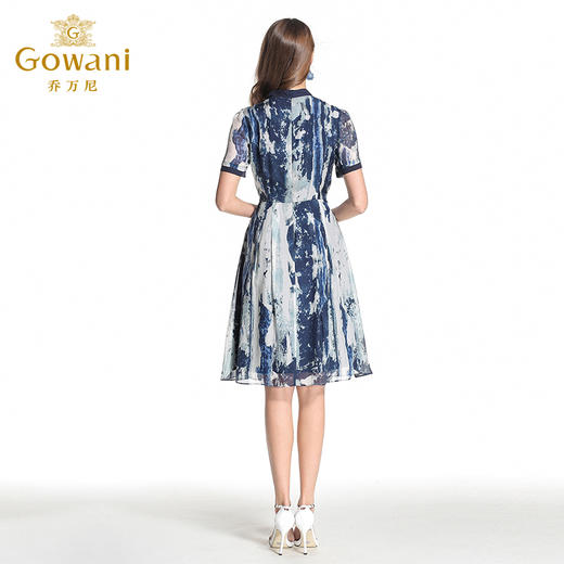 乔万尼夏季真丝连衣裙桑蚕丝印花收腰短袖a字裙EB2E882 商品图2