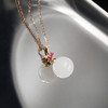 18K玫瑰金和田玉（白玉）镶红宝玉珠吊坠--花香蝶舞 /玉珠10mm 商品缩略图3