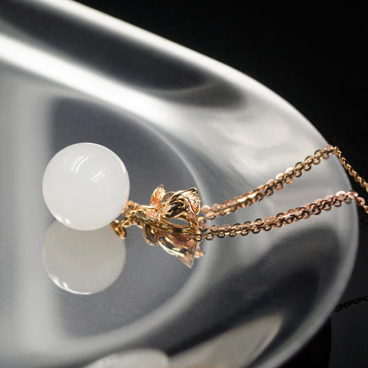 18K玫瑰金和田玉（白玉）玉珠吊坠--金玫瑰 玉珠12mm 商品图1