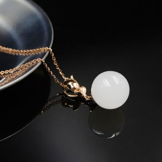 18K玫瑰金和田玉（白玉）玉珠吊坠--金玫瑰 玉珠12mm 商品图2