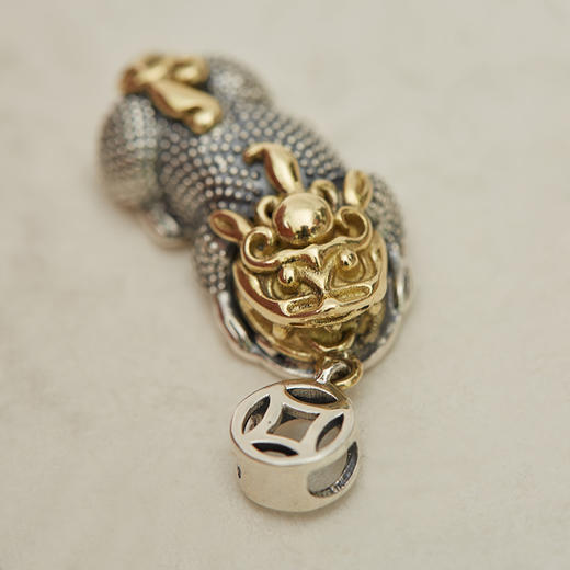 纯银镶铜精雕貔貅项链吊坠挂件 商品图2