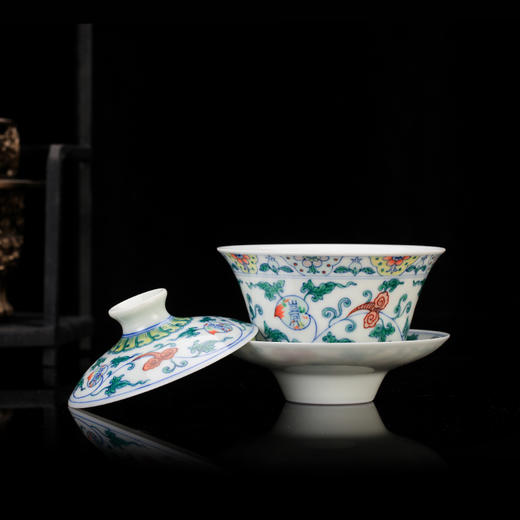 青花斗彩穿花寿桃灵芝纹5头茶具 商品图3