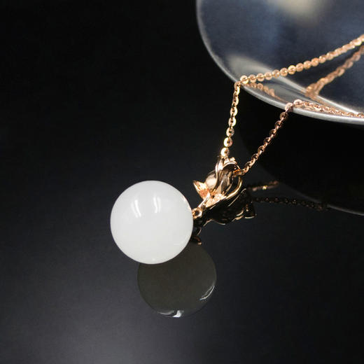 18K玫瑰金和田玉（白玉）玉珠吊坠--金玫瑰 玉珠12mm 商品图3