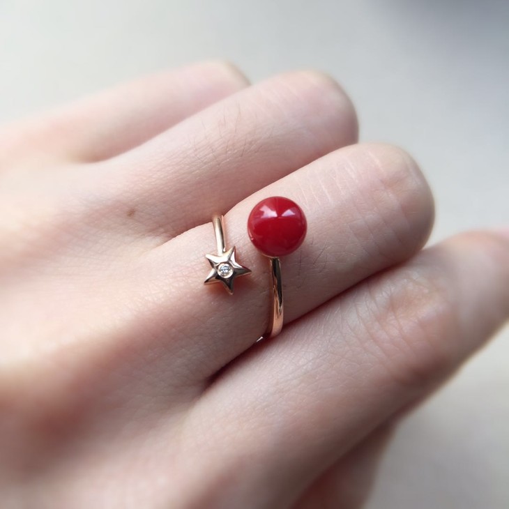 d47038圆珠阿卡珊瑚戒指