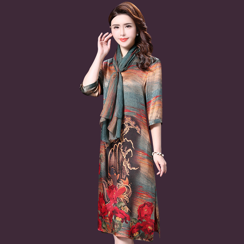 YMR-8179半袖高贵大码印花连衣裙