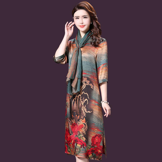 YMR-8179半袖高贵大码印花连衣裙 商品图0