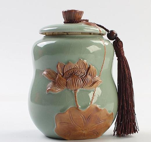 【茶叶罐】哥窑莲花茶叶罐陶瓷大号密封罐茶叶包装盒陶瓷茶叶罐 商品图1