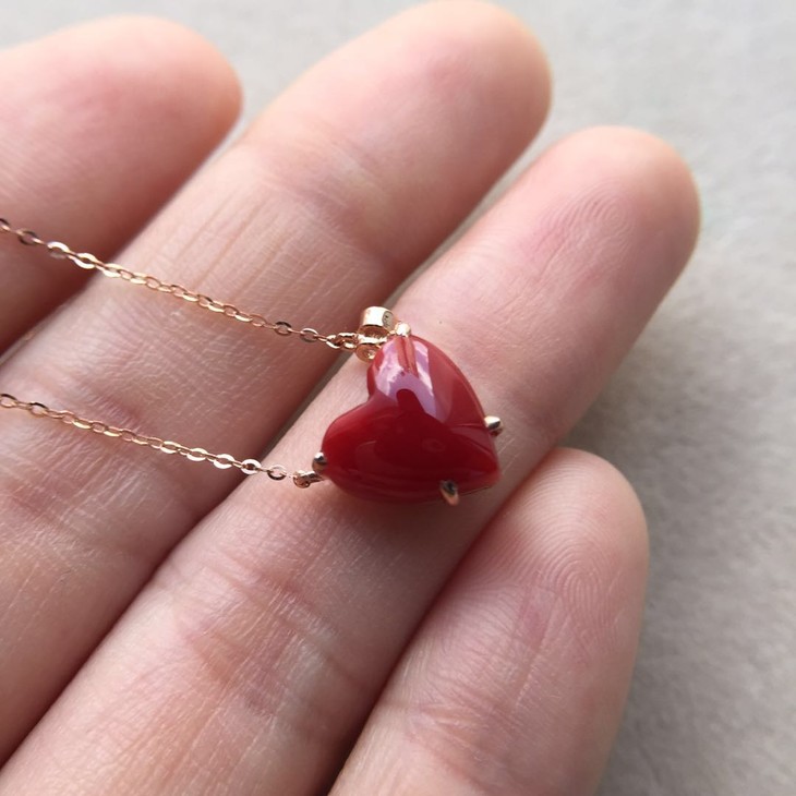 47079心型阿卡珊瑚锁骨链