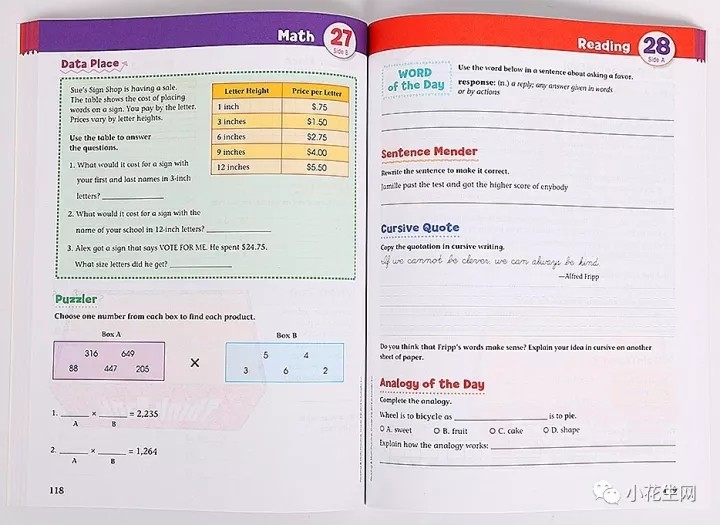 阅读和数学练习册reading Math Practice 一周一练同步国外语数学习