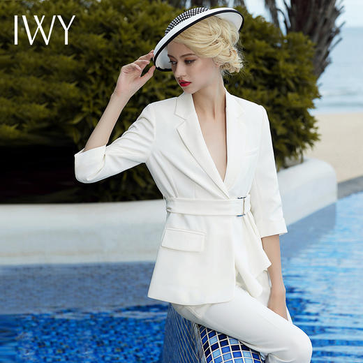 IWY/ 白色七分长袖西装长裤套装C304+P305 商品图3