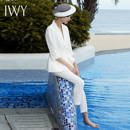 IWY/ 白色七分长袖西装长裤套装C304+P305 商品图4
