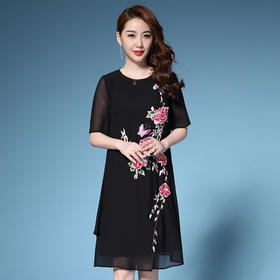 DY-Q4646新款绣花不规则摆雪纺连衣裙