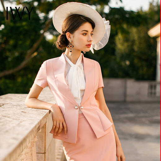 IWY/ 女士粉色短袖西装半裙套装优雅套裙CS255+B67 商品图2