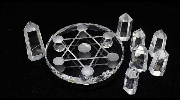 装饰品白水晶柱七星阵摆件