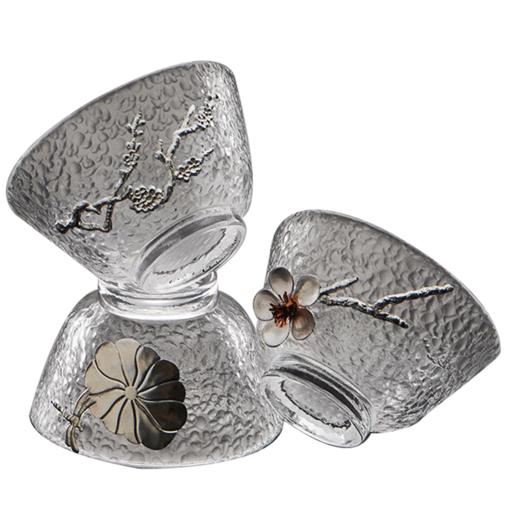 茶杯-玻璃品茗杯-玻璃锤纹锔镶锡主人杯12款 商品图1