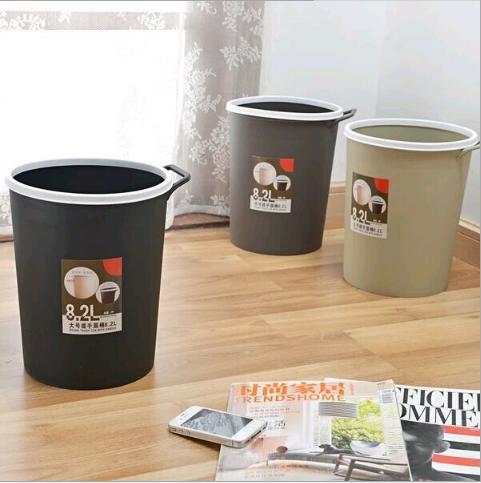 【办公室用品】圆形家用垃圾桶办公厨房塑料桶带提手黑色卫生桶 酒店垃圾桶 商品图1