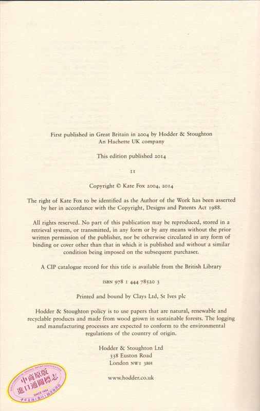 【中商原版】英国人的言行潜规则 英文原版 社会科学 Watching the English 凯特福克斯Kate Fox 畅销书籍 英国社交文化 商品图1