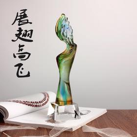 展翅高飞琉璃奖杯 创意纪念品 新款奖杯定制刻字 年会颁奖奖杯