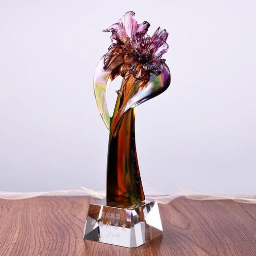 琉璃奖杯定制 水晶奖杯定做 纪念品定制 免费刻字排版 繁花似锦 商品图2