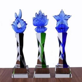 蓝色奖杯定制水晶创意奖杯琉璃奖杯个性纪念品定做企业表彰奖杯
