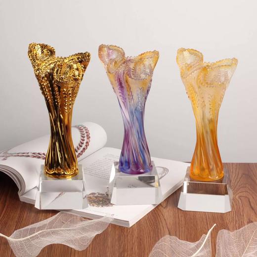 丰收中国奖杯定制镀金奖杯纪念品定做奖杯创意琉璃奖杯刻字 商品图1