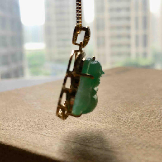 冰种阳绿翡翠弥勒佛18k黄金钻石镶嵌 商品图8