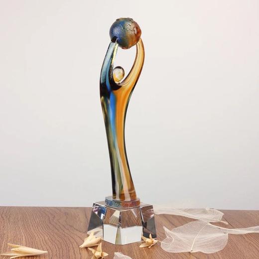 傲领全球 琉璃奖杯定制水晶奖杯 纪念品定做创意礼品 琉璃摆件 商品图1