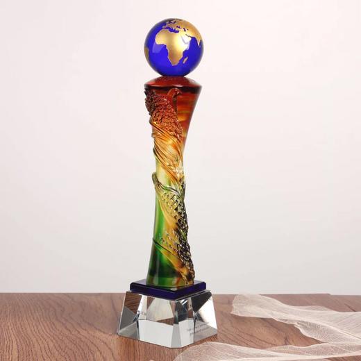 高档琉璃奖杯定制水晶奖杯 年终颁奖纪念品定做优秀员工奖杯 商品图1