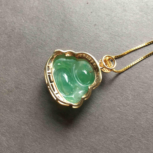 冰种阳绿翡翠弥勒佛18k黄金钻石镶嵌 商品图4