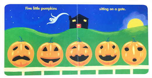 英文原版Five Little Pumpkins 五个小南瓜万圣节儿歌童谣纸板书 商品图3