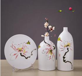 【陶瓷花瓶】景德镇陶瓷工艺品 时尚客厅家居手工摆件 陶艺三件套花瓶花插
