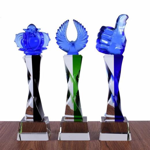 蓝色奖杯定制水晶创意奖杯琉璃奖杯个性纪念品定做企业表彰奖杯 商品图1