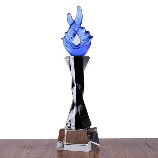 蓝色奖杯定制水晶创意奖杯琉璃奖杯个性纪念品定做企业表彰奖杯 商品图3