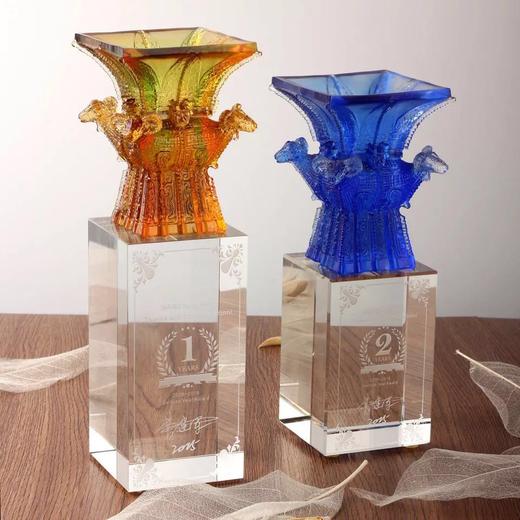 四羊方尊琉璃奖杯定制水晶奖杯纪念品定做商务礼品开业纪念品刻字 商品图3