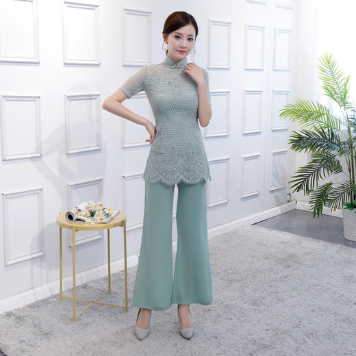 c1876复古改良阔腿裤两件套旗袍