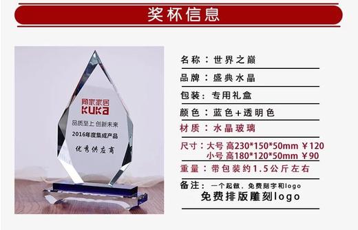 优秀员工颁奖创意水晶奖杯定制 比赛冠军水晶奖牌定做刻字奖座 商品图4