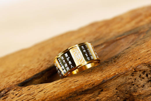 金光钛钢指环，可转动戒指 商品图3