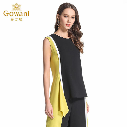 乔万尼夏季上衣时尚通勤修身拼色设计感无袖衬衫EB2C866 商品图1