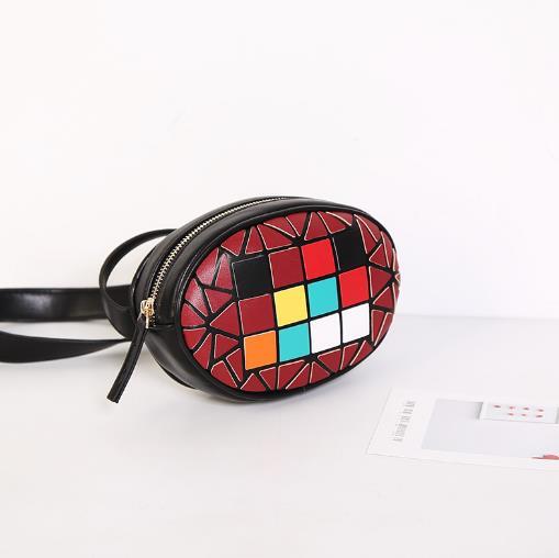 【服饰鞋包】韩版休闲马赛克彩色七彩格子撞色女士时尚pu腰包 商品图1