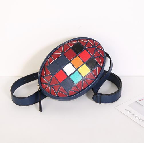 【服饰鞋包】韩版休闲马赛克彩色七彩格子撞色女士时尚pu腰包 商品图0