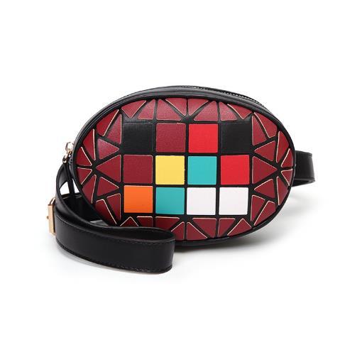 【服饰鞋包】韩版休闲马赛克彩色七彩格子撞色女士时尚pu腰包 商品图3